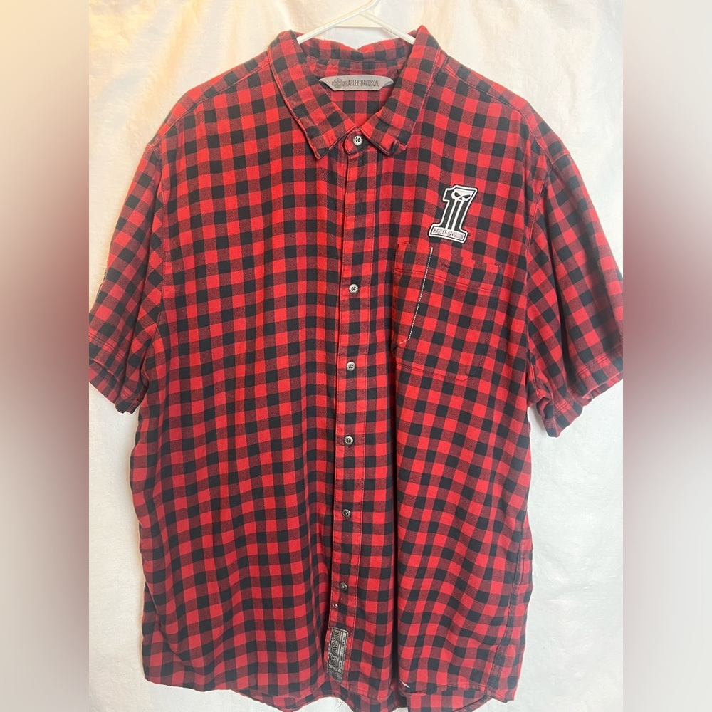 Harley Davidson Button up plaid shirt Red/Black Sz 2XL